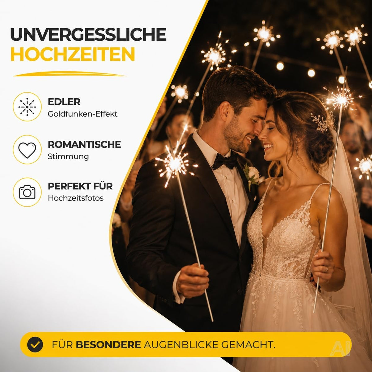 Wunderkerzen, 28 cm – von einem Hochzeitspaar gehalten