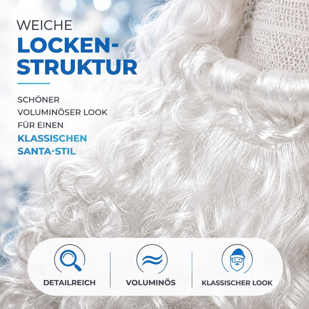 Weißer Weihnachtsmannbart – Nahaufnahme der Locken