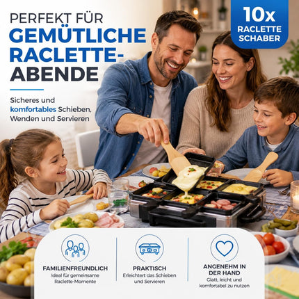 10x Raclette Schaber aus Holz - Praktische Racletteschieber / Käse-Spachtel für Raclette-Pfännchen