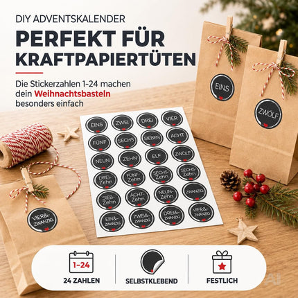 Adventskalender-Aufkleber mit den Zahlen 1 bis 24