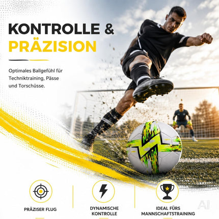 Fußball Größe 5 in Weiß mit grün-gelbem Muster – Motiv 4