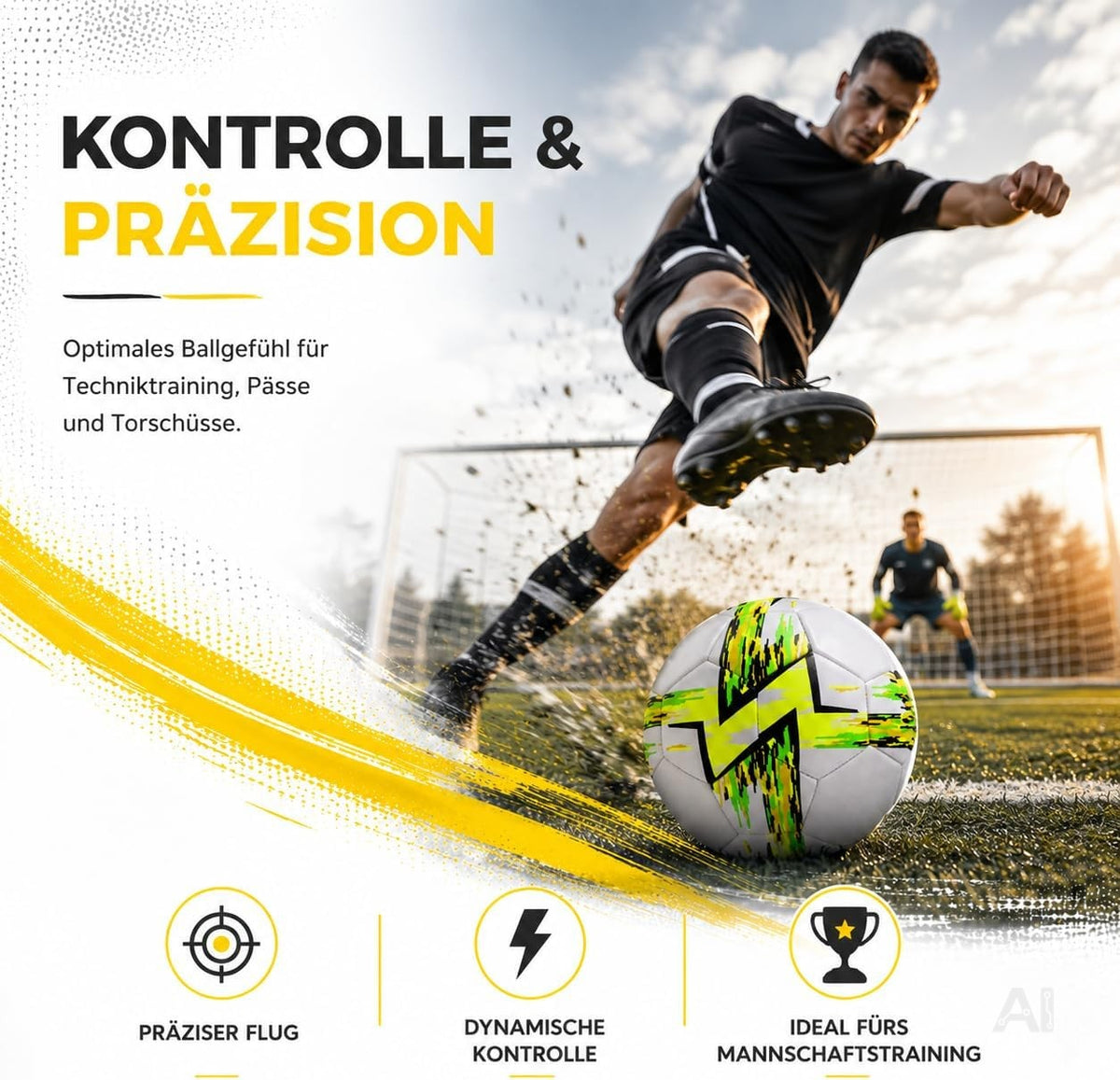 Fußball Größe 5 in Weiß mit grün-gelbem Muster – Motiv 4