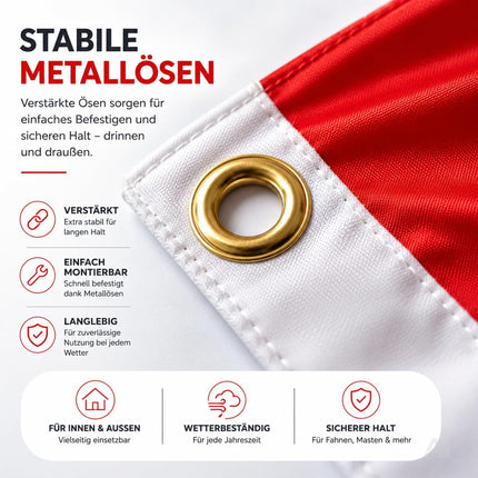 Türkische Flagge mit weißem Halbmond und Stern auf rotem Grund – Nahaufnahme einer Metallöse