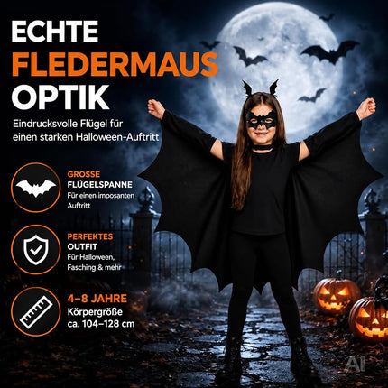 Fledermaus Kostüm Kinder – 4 in 1 Halloween Set ab 3 Jahren