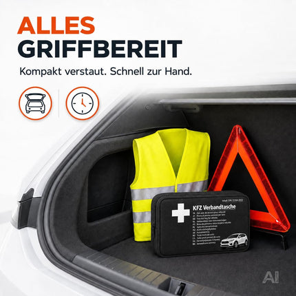 3-in-1-Auto-Notfallset – V16-Warnleuchte, Warnweste und Verbandskasten; IDIADA PC21020060