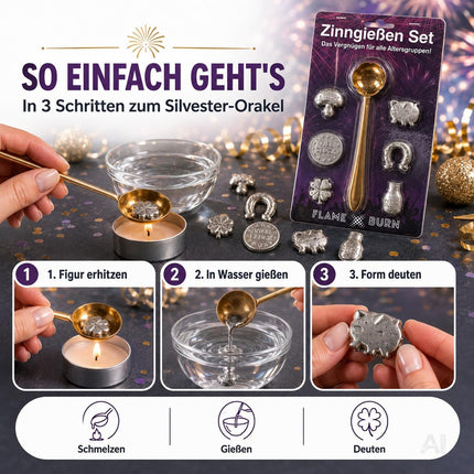Zinngießen Set für Silvester 2027: Traditionelles Partyspiel mit Orakelbuch
