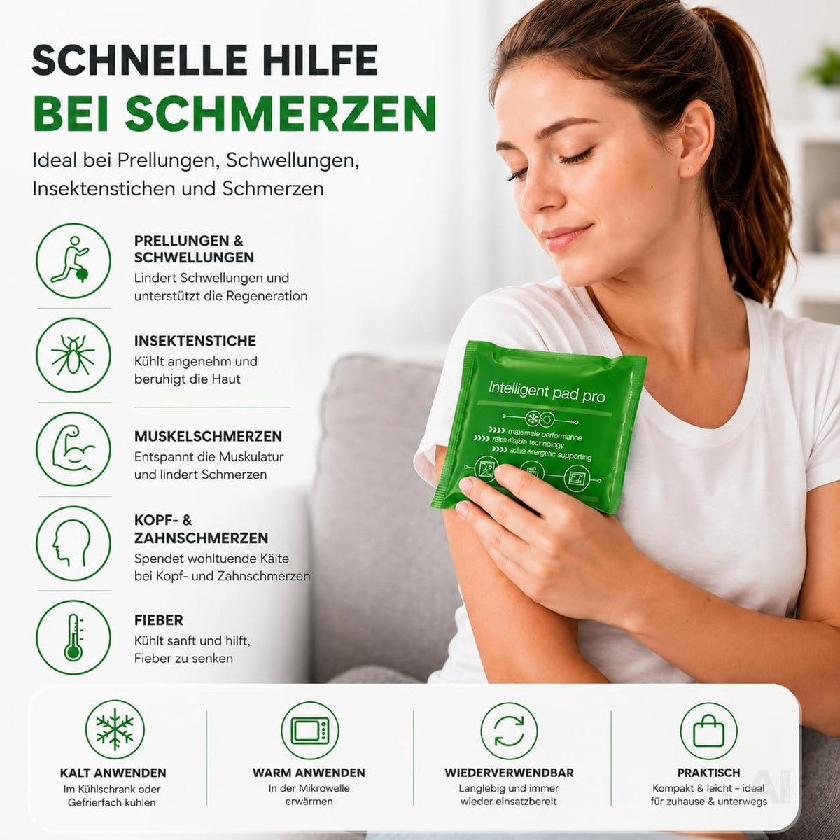 3er Set Kühlpacks Kühlpads - MADE IN GERMANY - 15x15 cm - Grün