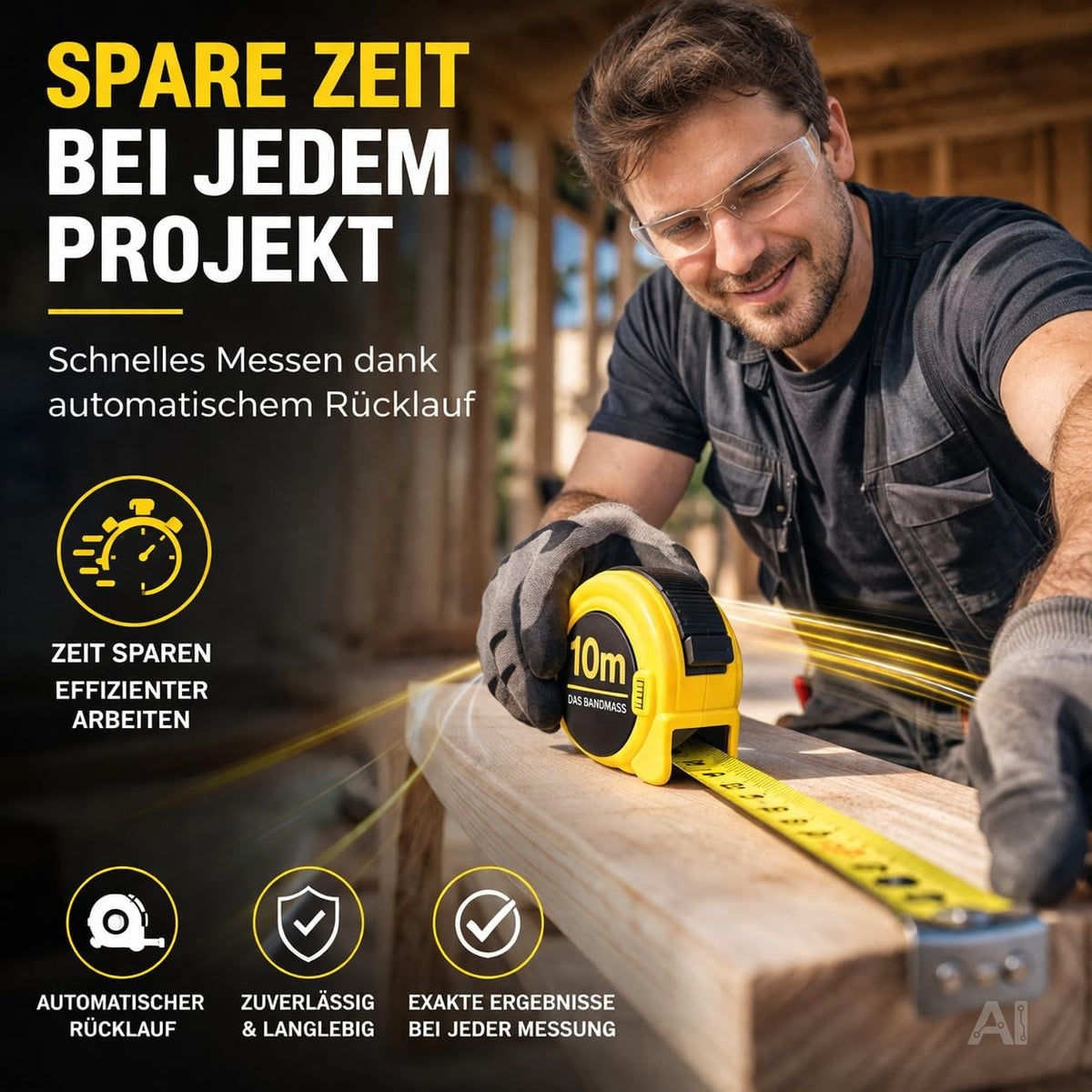 Maßband 10 Meter mit Halterung - robustes Maßband & Bandmaß zum präzisen Messen mit Feststeller