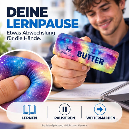 Butter Squishy Antistress-Spielzeug – Weicher Margarine Quetsch zum Knautschen, Fidget Toy für Hände, Arbeitsplatz, Schule & Freizeit (Galaxy bunt)