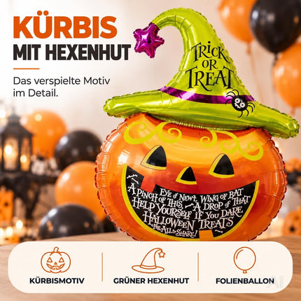 Halloween Deko Set – Luftballons in Orange und Schwarz, Kürbis, Happy Halloween Schriftzug und Sterne für Partydekoration