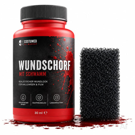 15 ml Blut - Fake Blood mit Wundschorf - täuschend echt & abwaschbar - Kunstblut - für Halloween & Fasching zum Schminken und Verkleiden