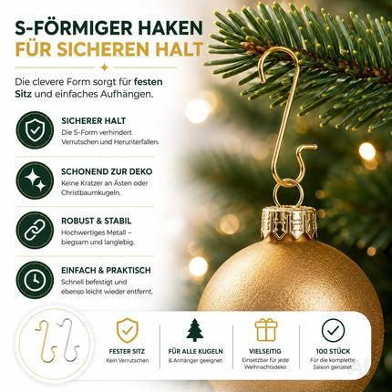 100x Weihnachtsbaum Haken: Baumhaken Kugelaufhänger in Gold und Silber