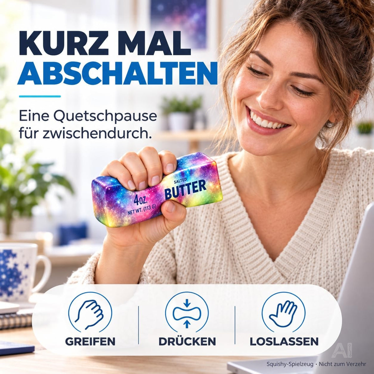 Butter Squishy Antistress-Spielzeug – Weicher Margarine Quetsch zum Knautschen, Fidget Toy für Hände, Arbeitsplatz, Schule & Freizeit (Galaxy bunt)