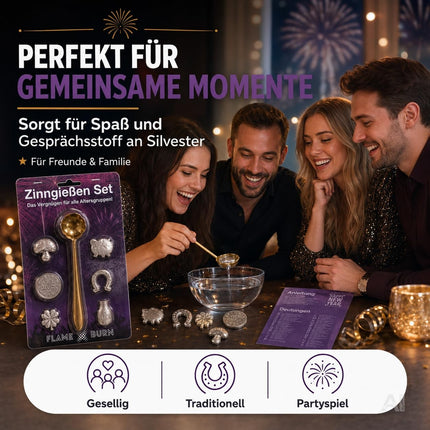 Zinngießen Set für Silvester 2027: Traditionelles Partyspiel mit Orakelbuch