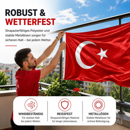 Türkische Flagge mit weißem Halbmond und Stern auf rotem Grund