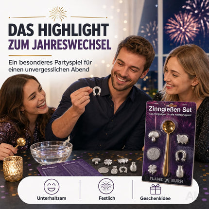 Zinngießen Set für Silvester 2027: Traditionelles Partyspiel mit Orakelbuch