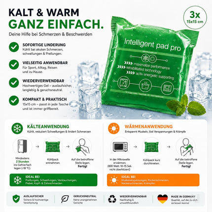 3er Set Kühlpacks Kühlpads - MADE IN GERMANY - 15x15 cm - Grün