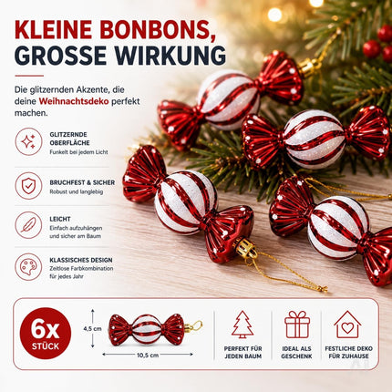 Sechs rot-weiße Bonbon-Anhänger als Christbaumschmuck – Produktmotiv 8