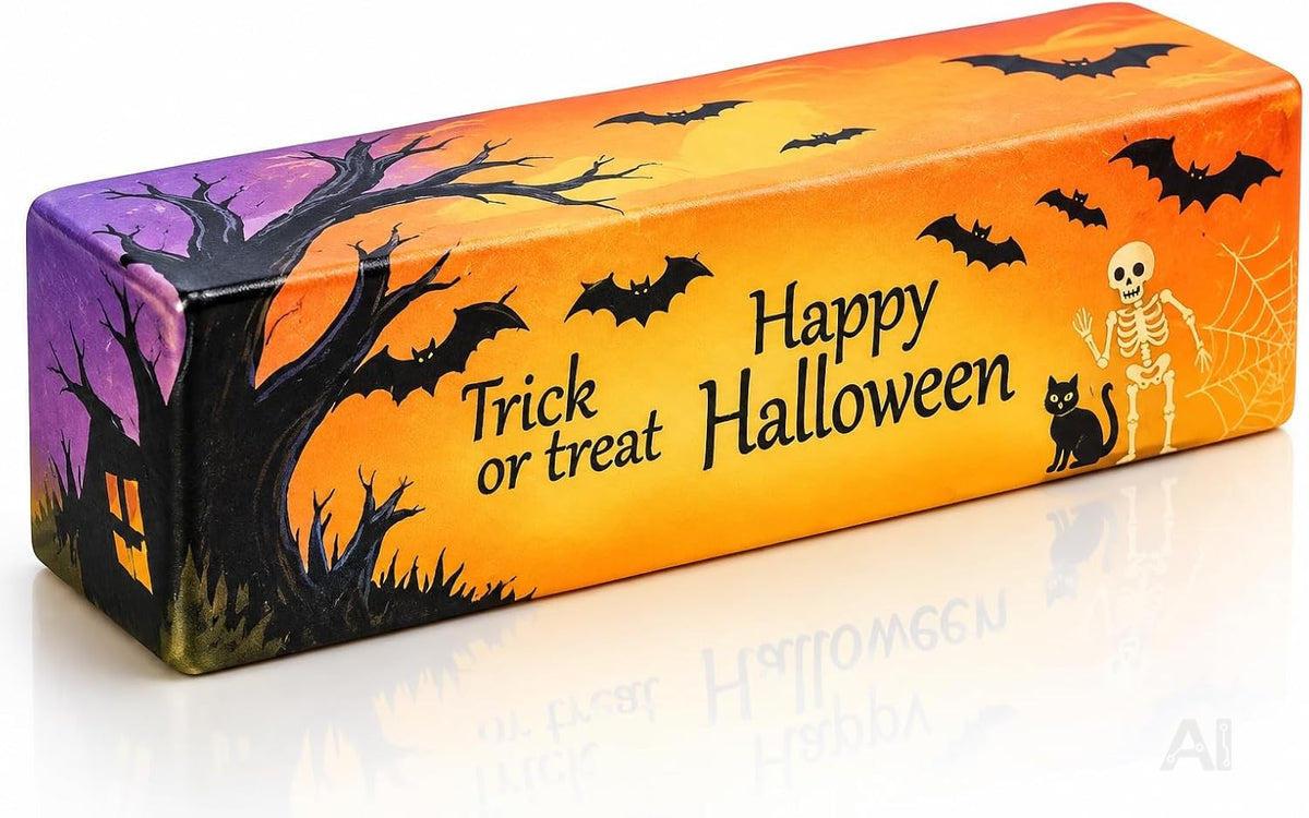 Butter Squishy – Halloween 01, Orange mit Fledermäusen, Fidget-Spielzeug ab 3 Jahren