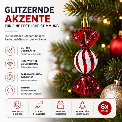 Sechs rot-weiße Bonbon-Anhänger als Christbaumschmuck – Produktmotiv 4
