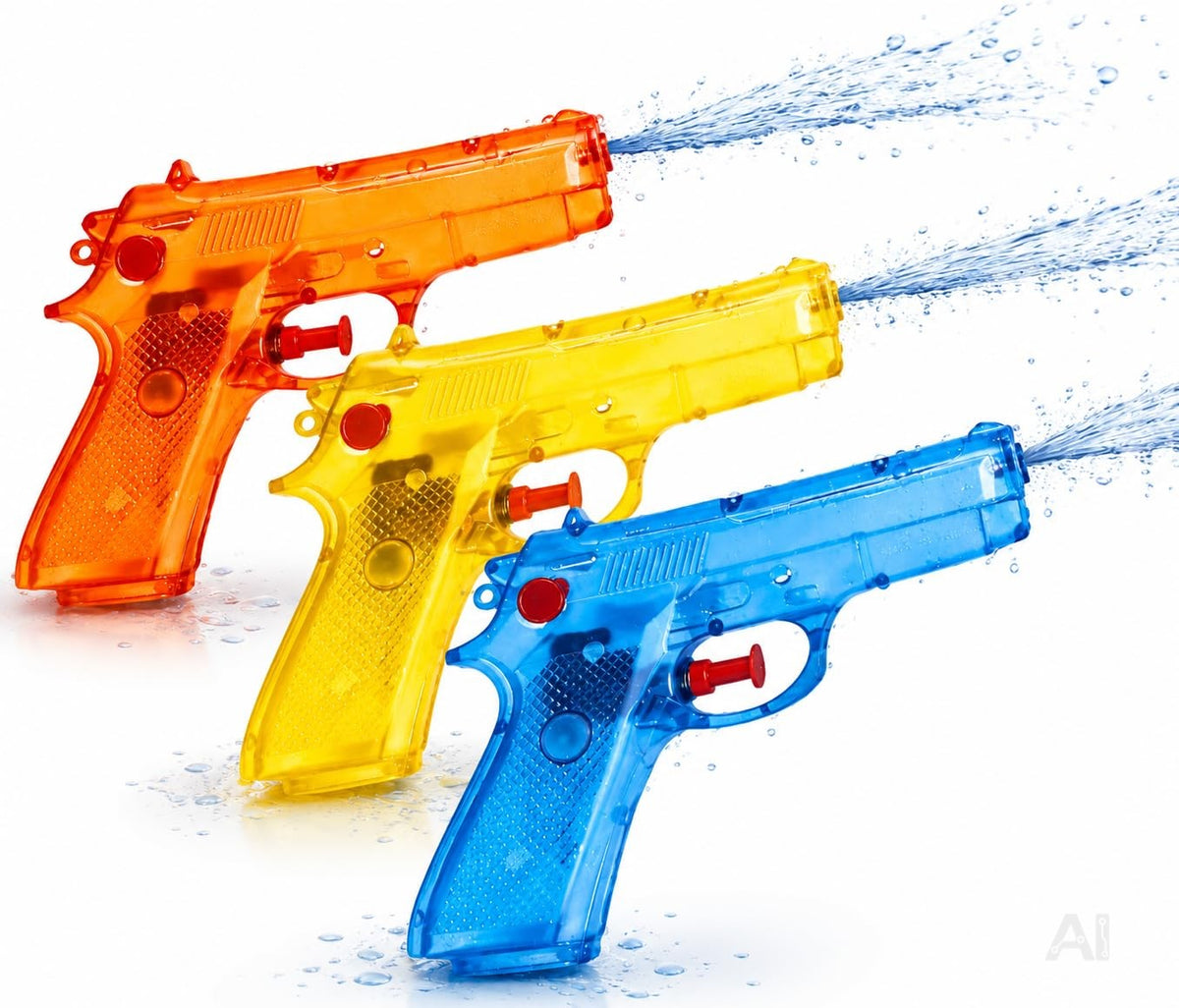 3X Wasserpistolen 12 cm bunt Set - Extra großer Reichweite - Spritzpistole klein mini - Wasserspritzpistole für Kinder
