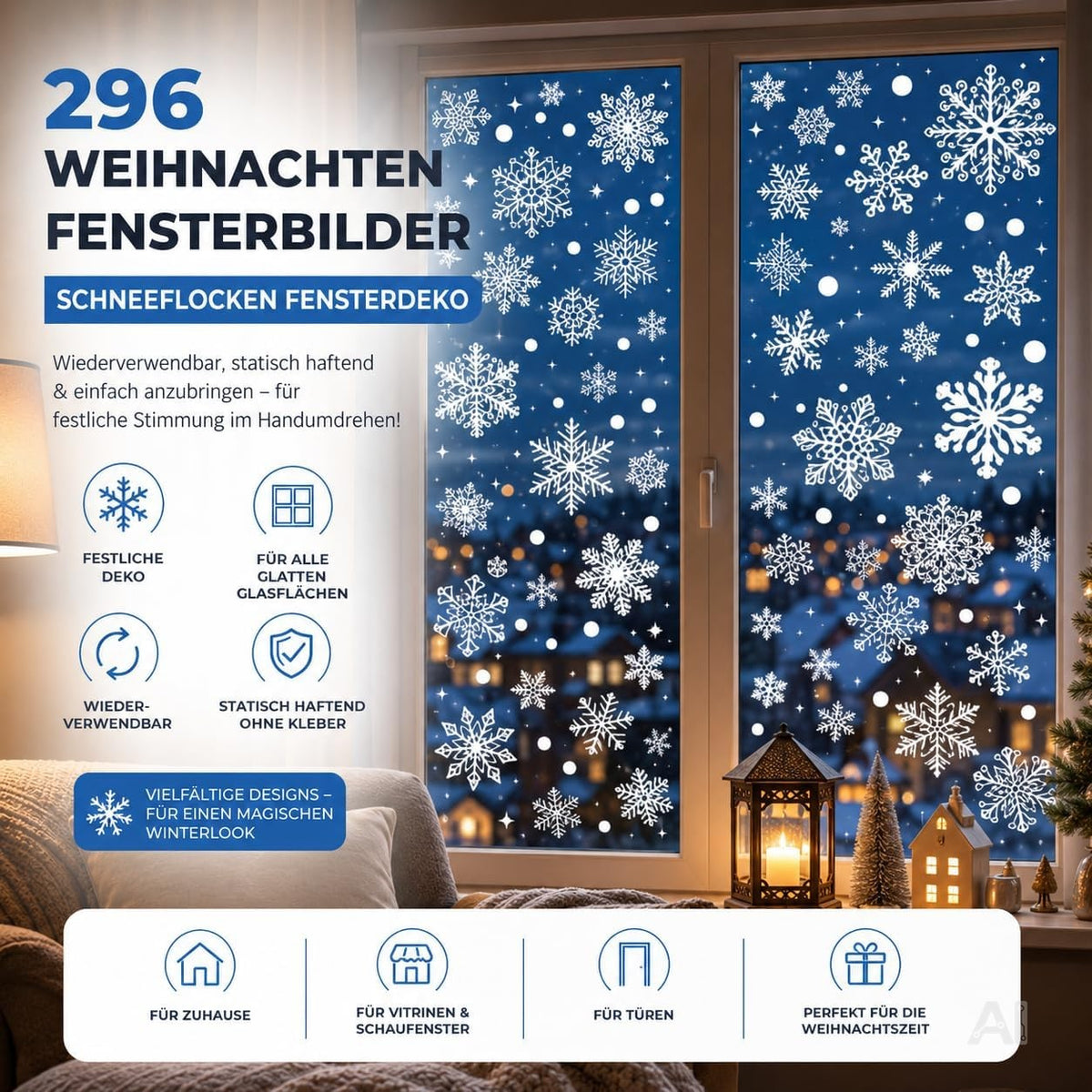 Weiße Schneeflocken-Fensterbilder Modell 4 für winterliche Glasdekoration – Produktmotiv 2