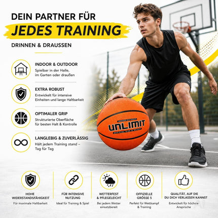 Orangefarbener Basketball Größe 5 aus Gummi – Produktmotiv 2