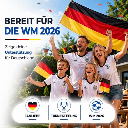 Deutschland Flagge WM 2026 Fahne - Fanartikel Weltmeisterschaft - strapahrzierfähiges Polyester & Metallösen