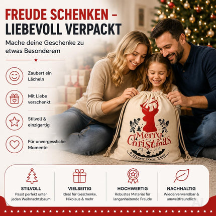 Vier Weihnachts-Geschenksäcke Modell 1 in natürlicher Optik mit Kordelzug – Produktmotiv 2