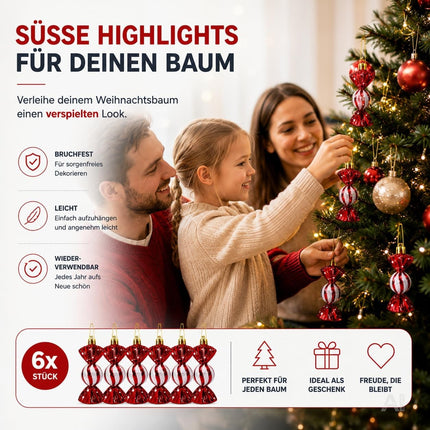 Sechs rot-weiße Bonbon-Anhänger als Christbaumschmuck – Produktmotiv 2
