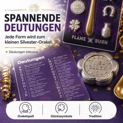 Zinngießen Set für Silvester 2027: Traditionelles Partyspiel mit Orakelbuch