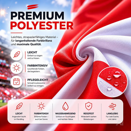 Österreich Flagge 90x150 cm – WM 2026 Weltmeisterschaft Fahne Fanartikel aus strapazierfähigem Polyester mit Metallösen