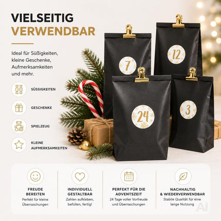 Adventskalender mit 24 Tüten Modell 1 in Schwarz und Gold – Produktmotiv 4