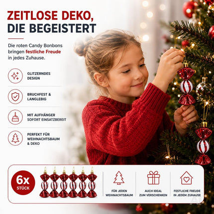 Sechs rot-weiße Bonbon-Anhänger als Christbaumschmuck – Produktmotiv 6