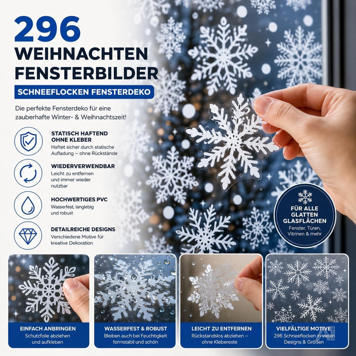 Weiße Schneeflocken-Fensterbilder Modell 4 für winterliche Glasdekoration – Produktmotiv 6