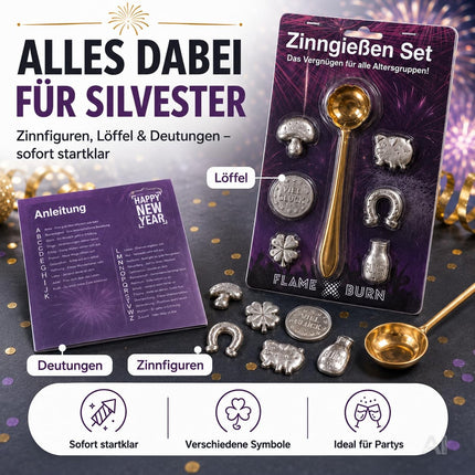 Zinngießen Set für Silvester 2027: Traditionelles Partyspiel mit Orakelbuch