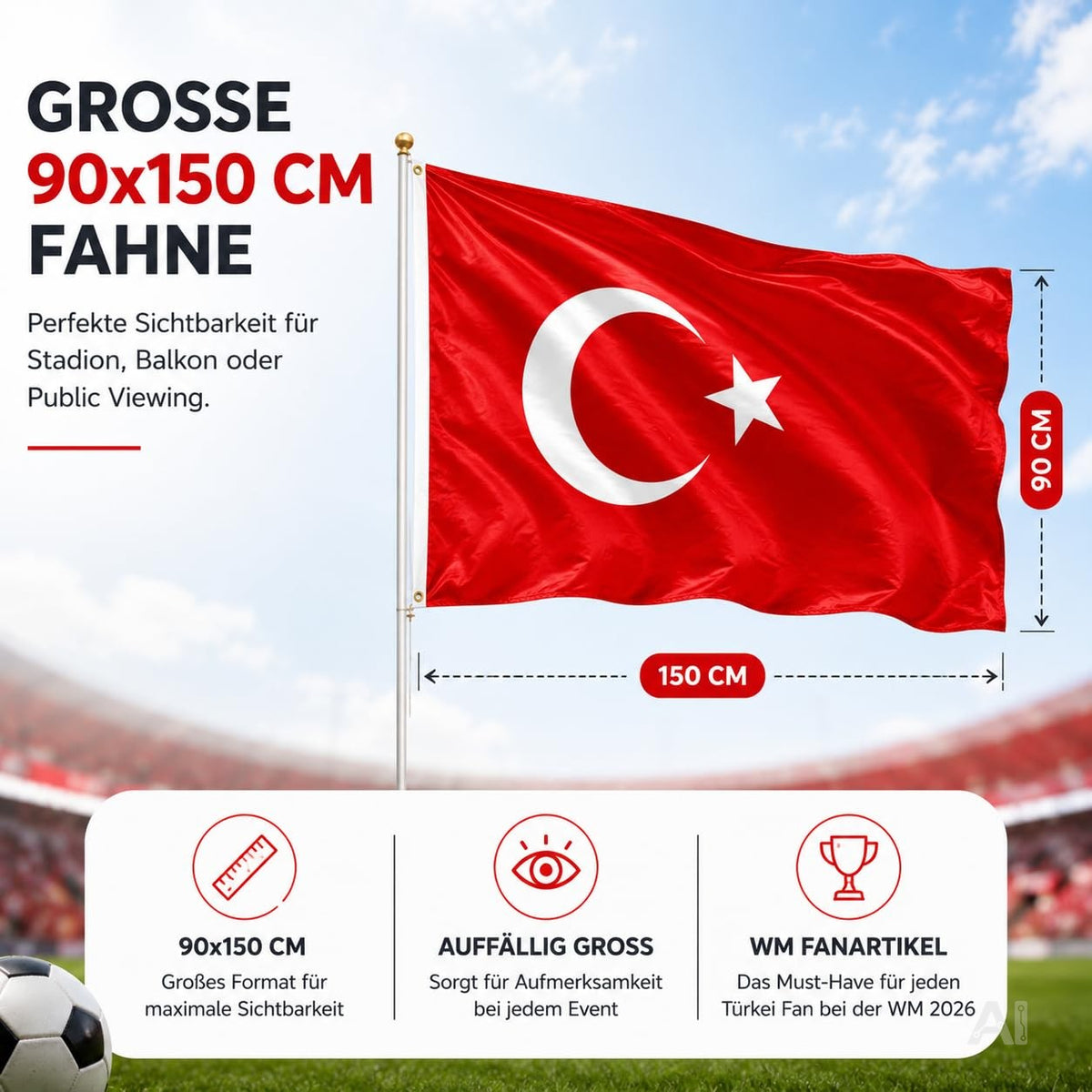 Türkische Flagge mit weißem Halbmond und Stern auf rotem Grund