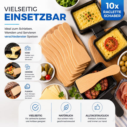 10x Raclette Schaber aus Holz - Praktische Racletteschieber / Käse-Spachtel für Raclette-Pfännchen