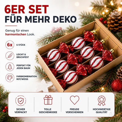 Sechs rot-weiße Bonbon-Anhänger als Christbaumschmuck – Produktmotiv 5
