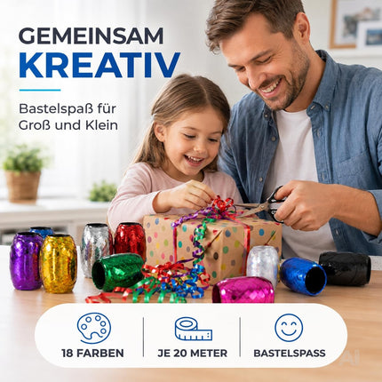18er Ringelband Set mit bunten Farben je 20 Meter - Geschenkband Kräuselband