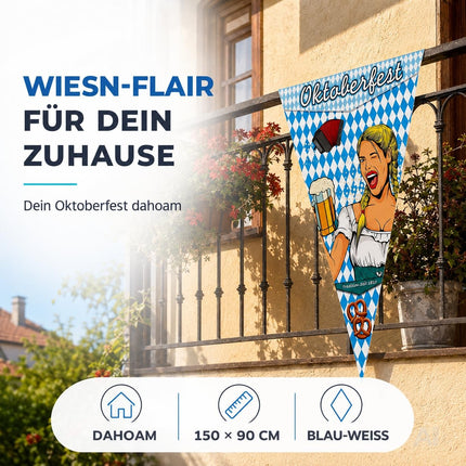 XXL 150 x 90 cm Oktoberfest Wimpel Dreieck Wiesn Deko Dekoration zum Aufhängen für Ihr Oktoberfest Dahoam