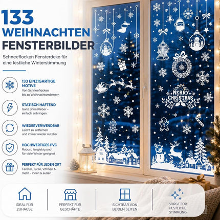 Weiße Weihnachts-Fensterbilder Modell 3 mit Rentieren und Schneeflocken – Produktmotiv 5