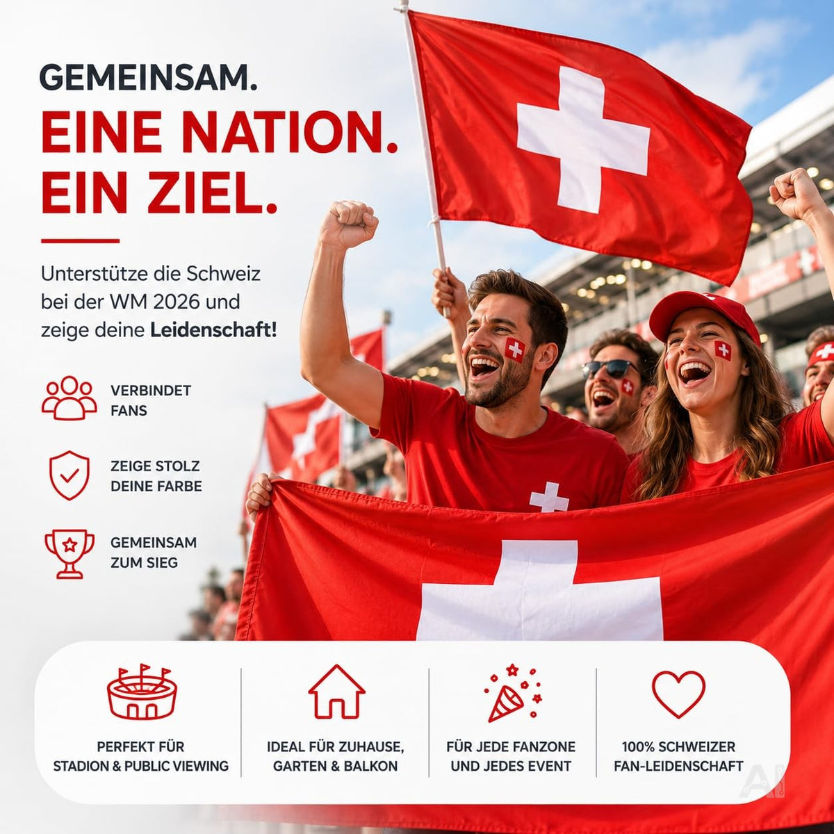 Schweizer Flagge mit weißem Kreuz auf rotem Grund – von Fußballfans gehalten