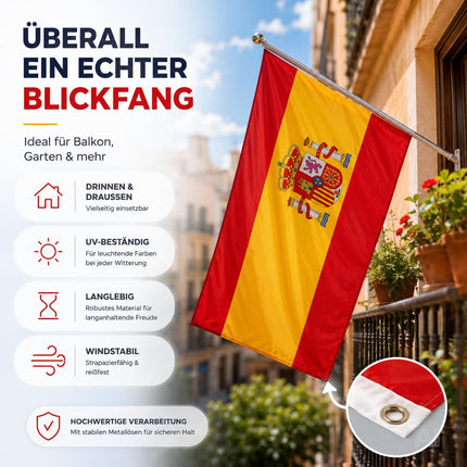 Spanische Flagge in Rot-Gelb-Rot – an einer Hausfassade