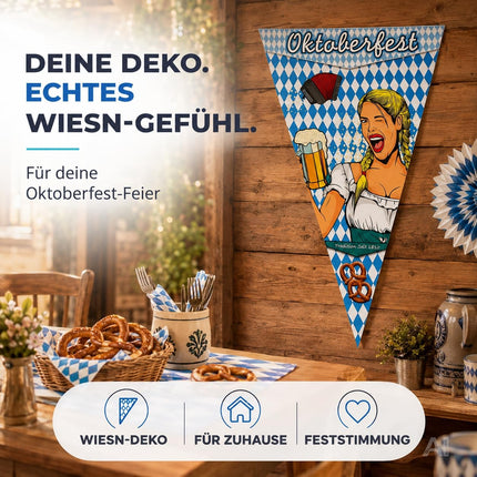 XXL 150 x 90 cm Oktoberfest Wimpel Dreieck Wiesn Deko Dekoration zum Aufhängen für Ihr Oktoberfest Dahoam