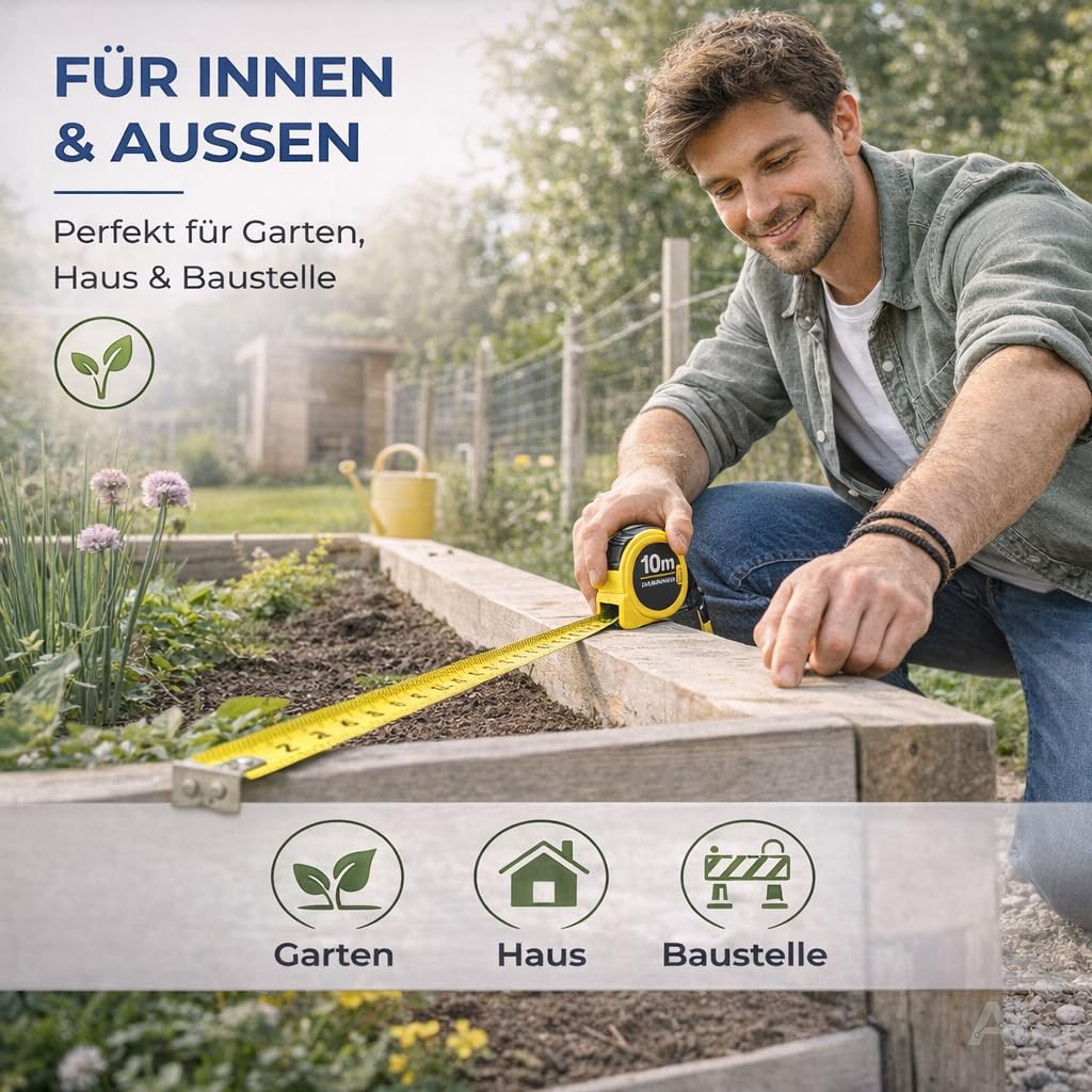 Maßband 10 Meter mit Halterung - robustes Maßband & Bandmaß zum präzisen Messen mit Feststeller