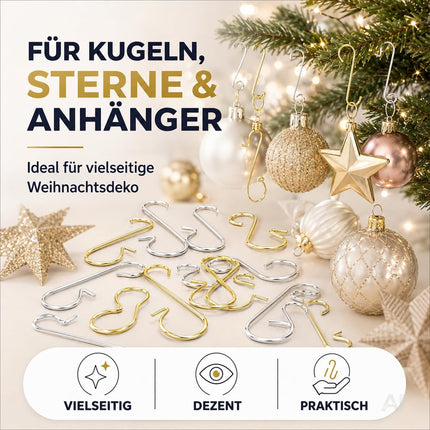 100x Haken Weihnachtsbaum - Kugelaufhänger Baumhaken in Gold und Silber