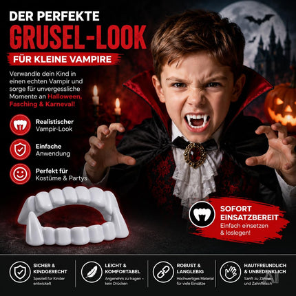 20x Vampirzähne für Kinder - Vampirgebiss - kinderfreundlich - stabil & unbedenklich