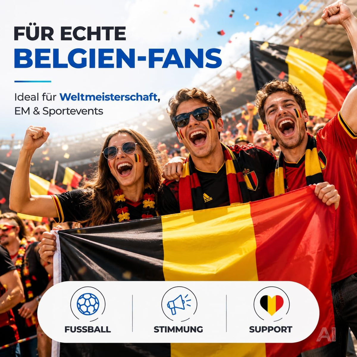 Belgische Flagge in Schwarz-Gelb-Rot – von Fußballfans gehalten