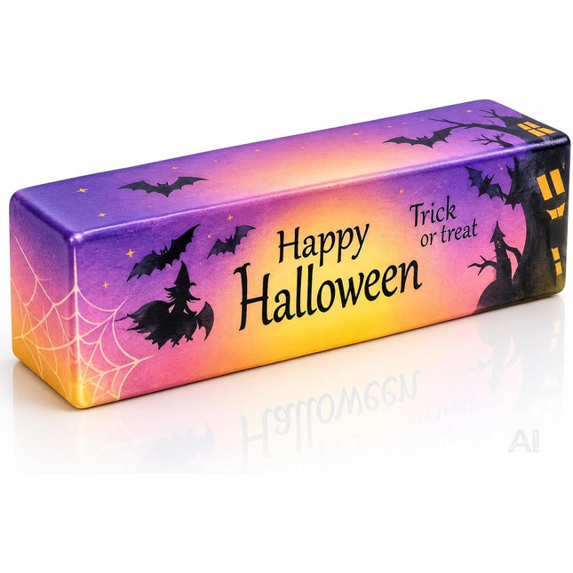 Butter Squishy Halloween 02 in Violett und Orange mit Hexenmotiv